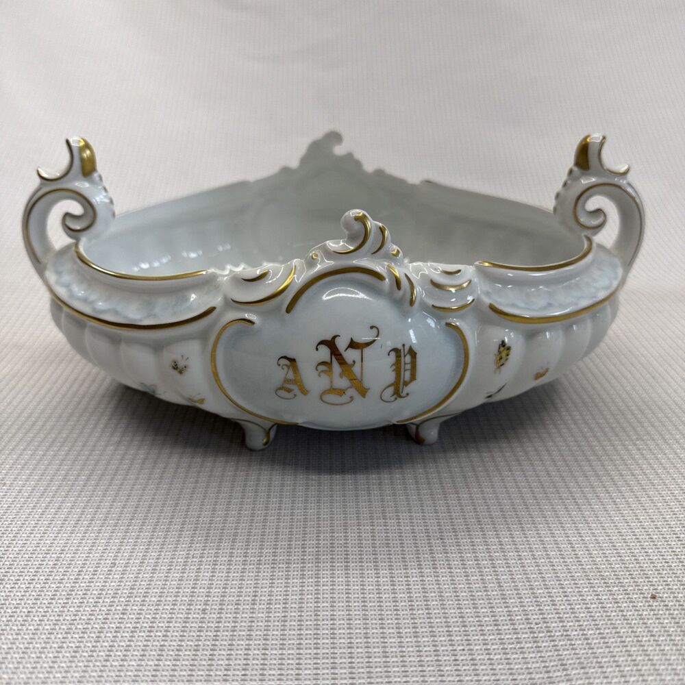Gerold Porzellan Bavaria Germany Oval Console Bowl #4775 Gold Trim Scroll Work